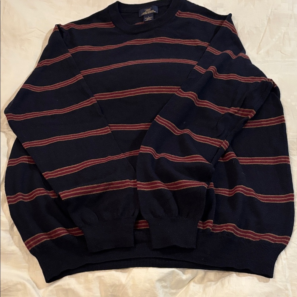 Brooks Brothers 346 Men's Navy and Red Striped Wool Sweater